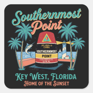 Southern Most Point Key West Retro Tropical Vibe Square Sticker