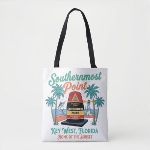 Southern Most Point Key West Retro Tropical Vibe Tote Bag