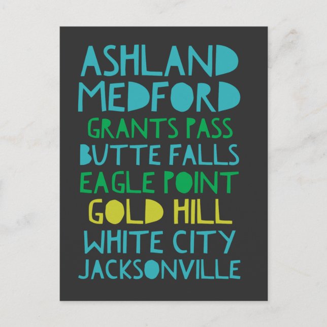 Southern Oregon cities  Postcard (Front)