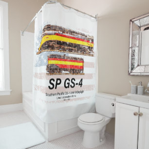 Southern Pacific GS-4 Daylight Locomotive profile Shower Curtain