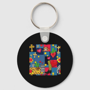 Southern Patchwork Print Sticker Key Ring