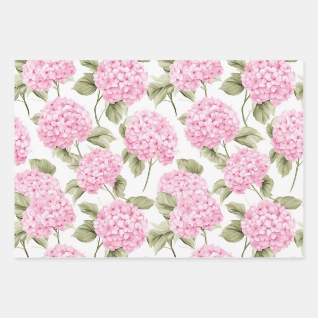Southern Pink Hydrangea Wrapping Paper (Front)