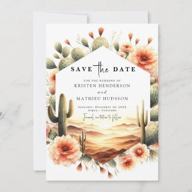 Southern Printable Cactus Wedding Save The Date (Front)