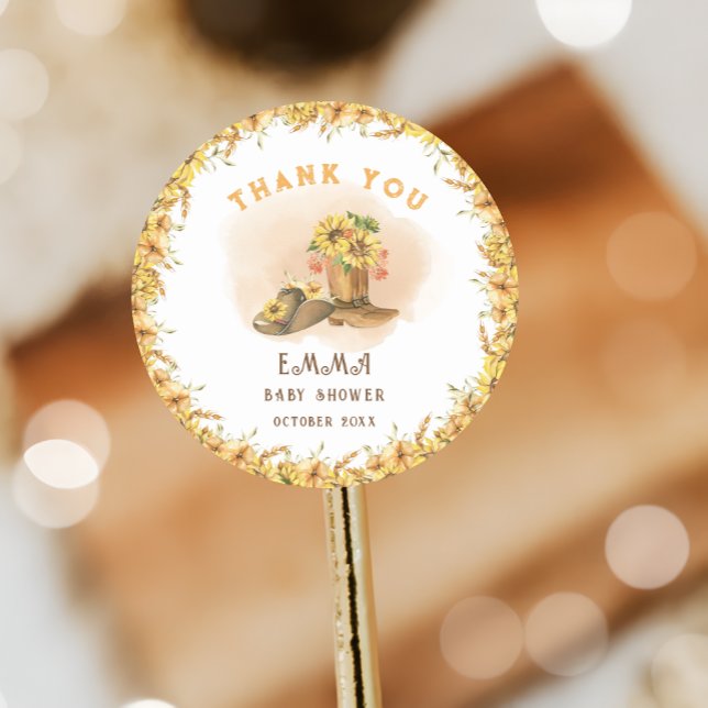 Southern Rodeo Neutral Cowboy Rustic Baby Shower Classic Round Sticker (Creator Uploaded)