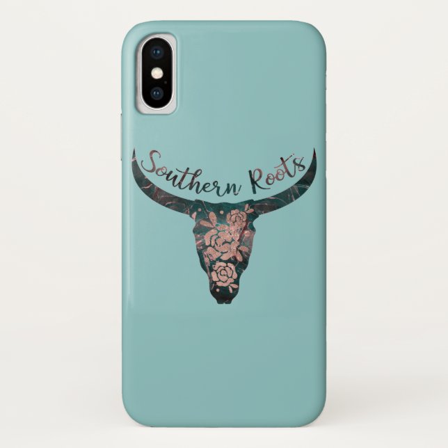 Southern Roots Country Longhorn Pink Rose & Green Case-Mate iPhone Case (Back)
