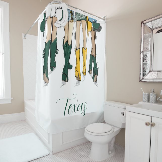 Southern School Spirit Green & Gold Cowgirl Ladies Shower Curtain (In Situ)