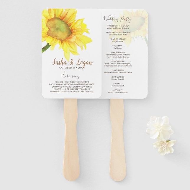 Southern Sunflower Wedding Program Hand Fan (Front and Back)