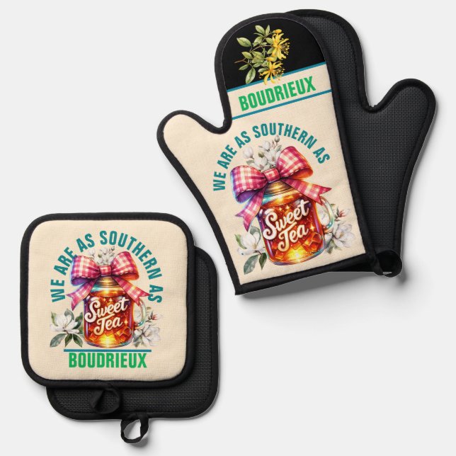 Southern Sweet Tea Oven Mitt & Pot Holder Set (Front/Back)
