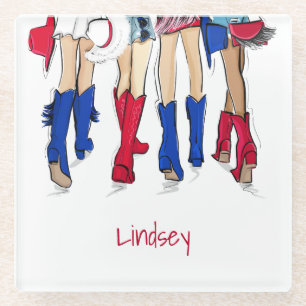Southern Texas Ladies Fashion Cowboy Boots Name  Glass Coaster