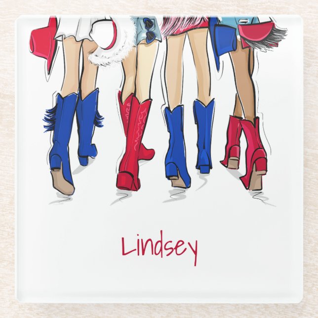 Southern Texas Ladies Fashion Cowboy Boots Name  Glass Coaster (Front)