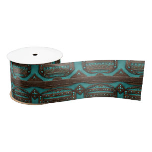 Southern Turquoise Brown Western Country Aztec Satin Ribbon
