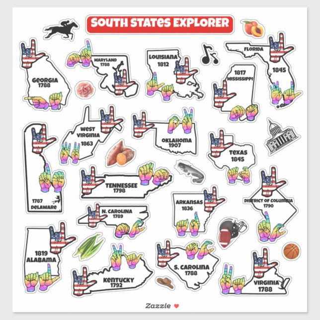 Southern U.S. Region – Educational Sticker Map (Sheet)