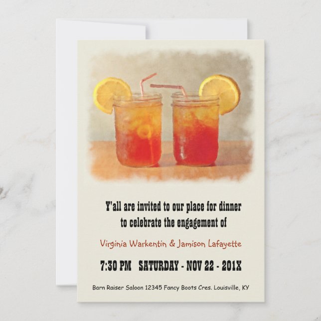 Southern Wedding Sweet Tea Dinner Party Invitation (Front)