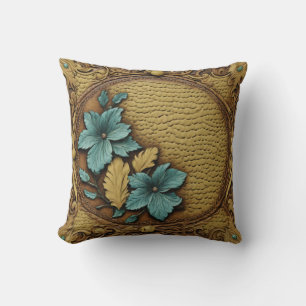 Southern Western Country Beige Turquoise Floral  Cushion