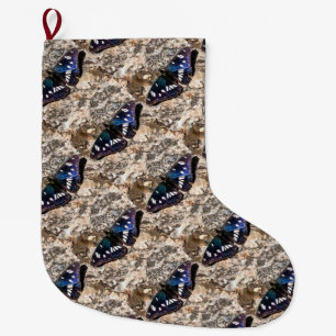 Southern White Admiral Blue Butterfly Painting Large Christmas Stocking
