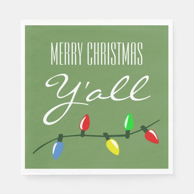 Southern Ya'll Merry Christmas Tree Lights Funny Napkin (Front)