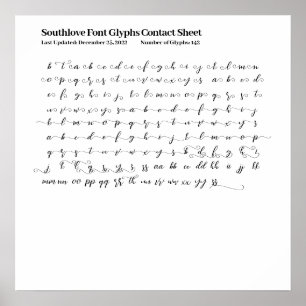Southlove Font Glyphs Contact Sheet Poster