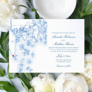 Southport Boothbay Harbour Maine Navy Map Wedding Invitation