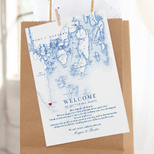 Southport Maine Map Wedding Welcome Itinerary Thank You Card