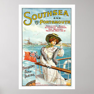 Southsea & Portsmouth UK Vintage 1905 Travel Art Poster