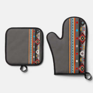 Southwest #1 - colour customizeable oven mitt & pot holder set