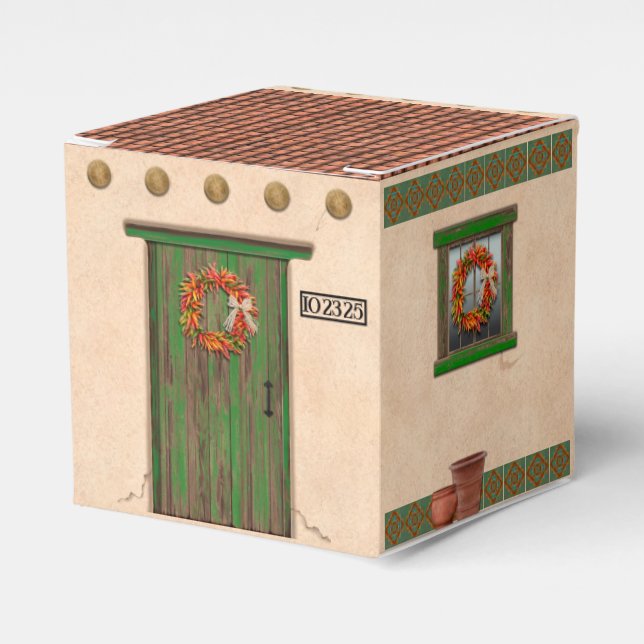 Southwest Adobe Terracotta Tile House Personalised Favour Box (Front Side)
