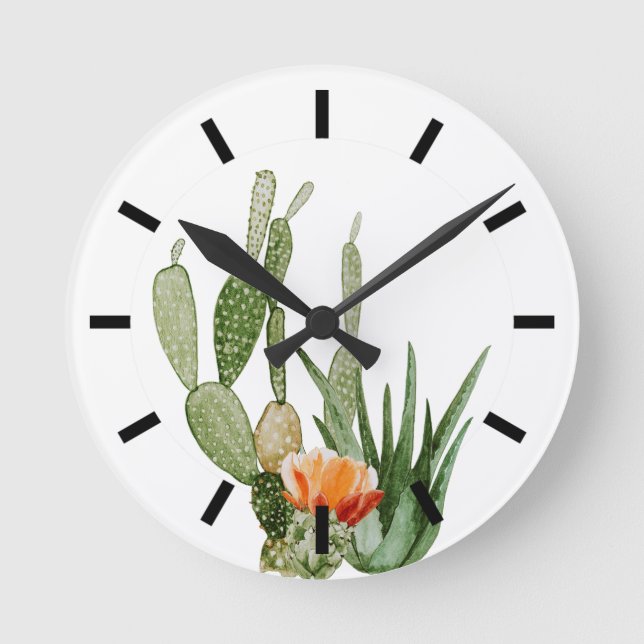 Southwest Agave Plant Cactus Cacti Watercolor  Round Clock (Front)