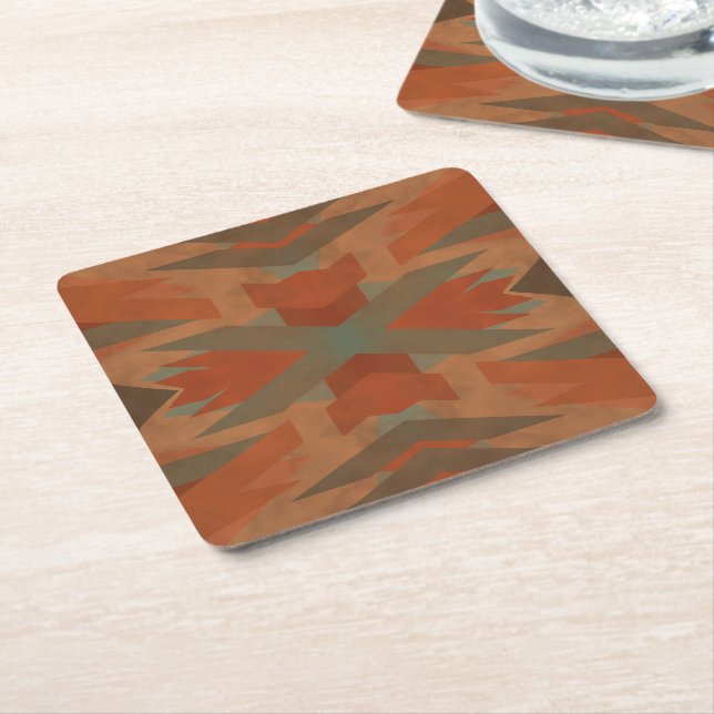 Southwest American Indian Inspired Art Pattern Square Paper Coaster (Angled)