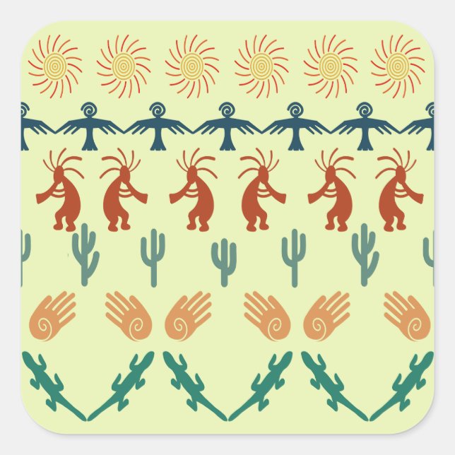 Southwest American Indian Tribal Petroglyphs Art Square Sticker (Front)