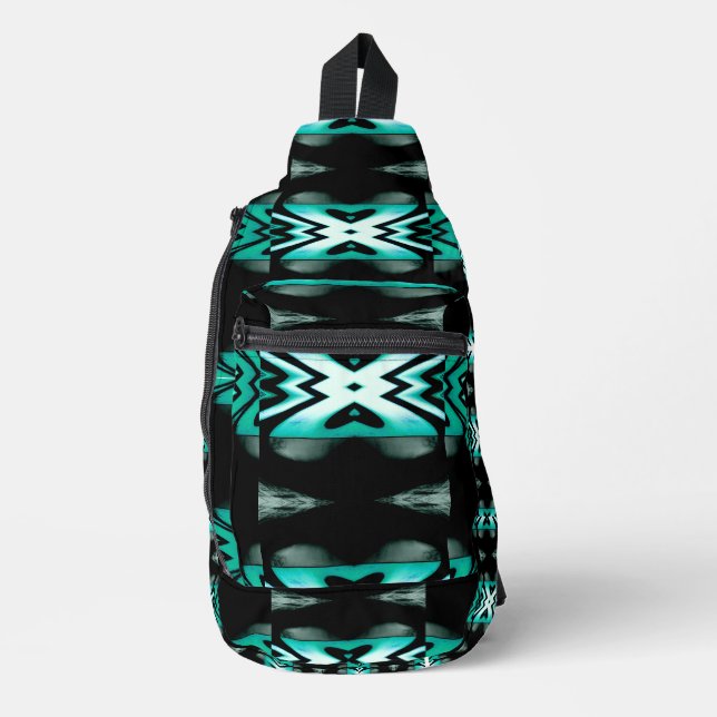 Southwest Aqua & Black Design Sling Bag (Front)