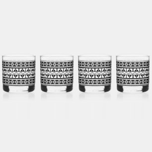 Southwest Black and White Geometric Patterns Whiskey Glass