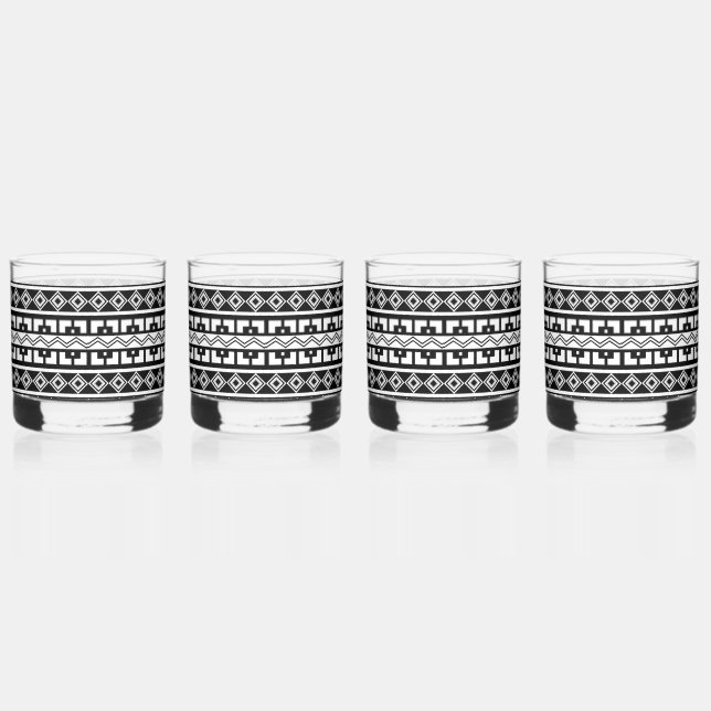 Southwest Black and White Geometric Patterns Whiskey Glass (Right)