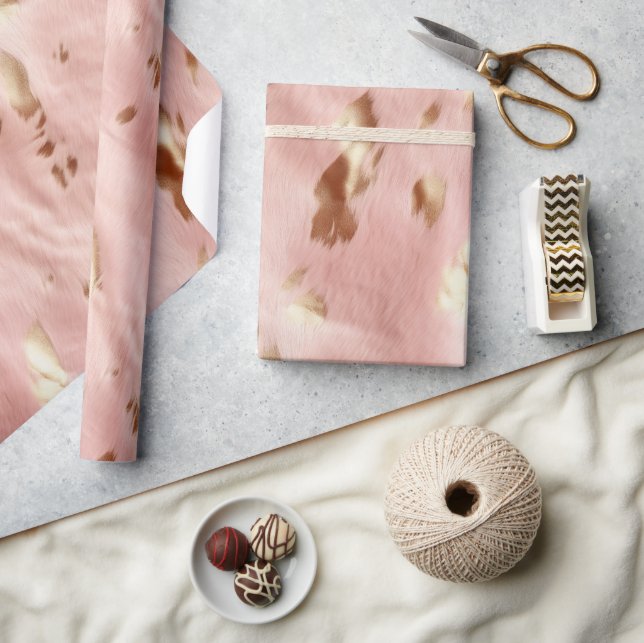 Southwest Blush Pink Gold Cowgirl Cowhide Wrapping Paper (Crafts)