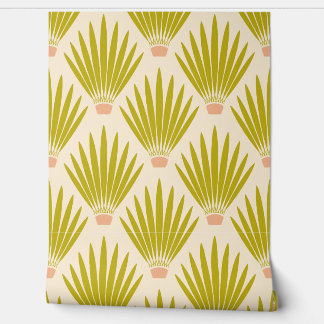 Southwest Boho Desert Cactus Palm Leaves - Cream Wallpaper