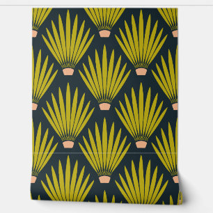 Southwest Boho Desert Cactus Palm Leaves - Navy Wallpaper