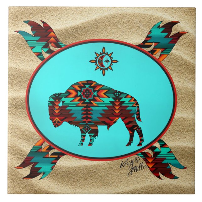 Southwest Buffalo Ceramic Tile (Front)