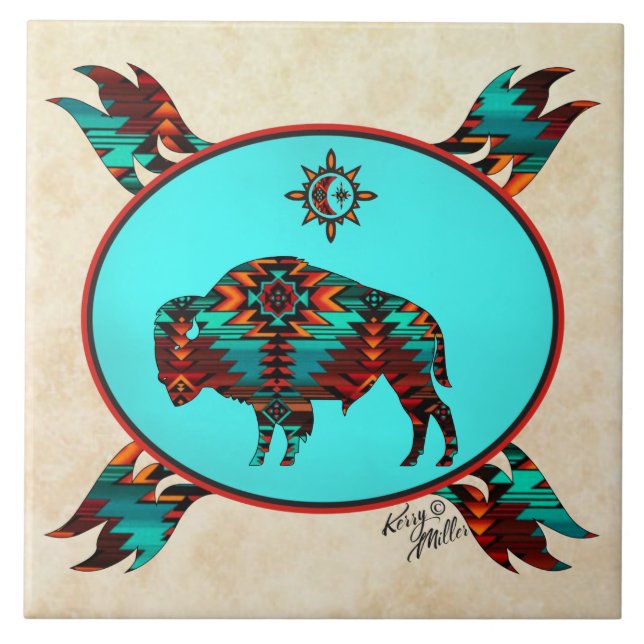 Southwest Buffalo Ceramic Tile (Front)