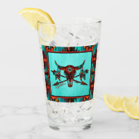 Southwest Buffalo Skull And Arrows Glass