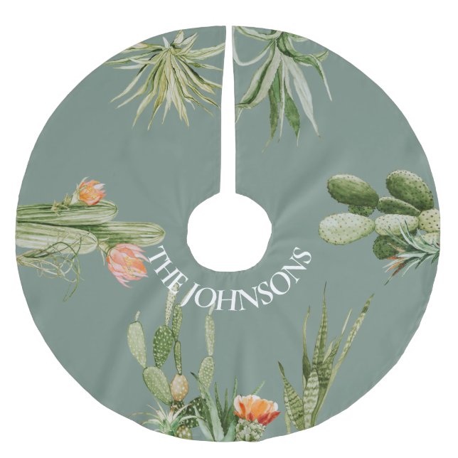 Southwest Cactus Cacti Succulent plants Desert  Brushed Polyester Tree Skirt (Front)