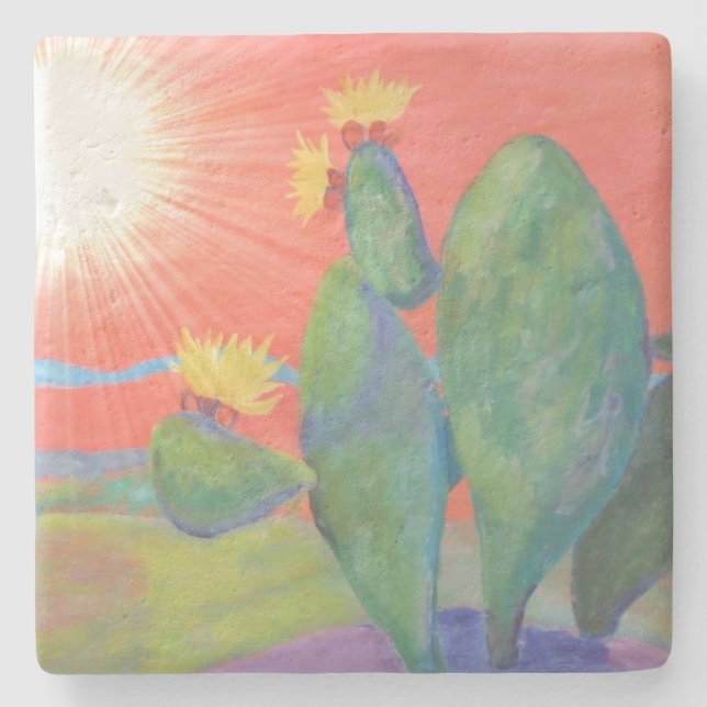 Southwest Cactus Sunset Stone Coaster (Front)