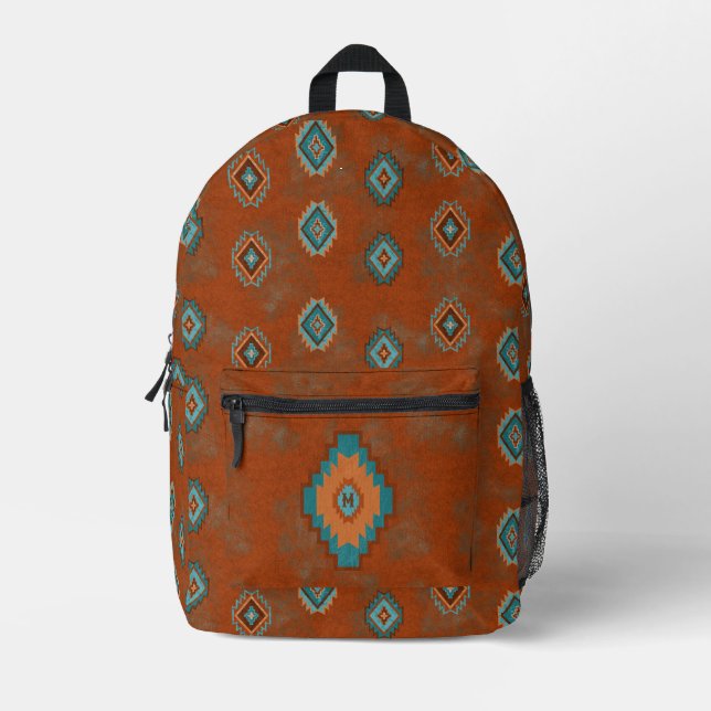 Southwest Canyon Copper Turquoise Diamond Monogram Printed Backpack (Front)