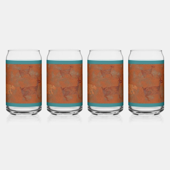 Southwest Canyons Deer and Bobcat Petroglyphs Can Glass (Front)