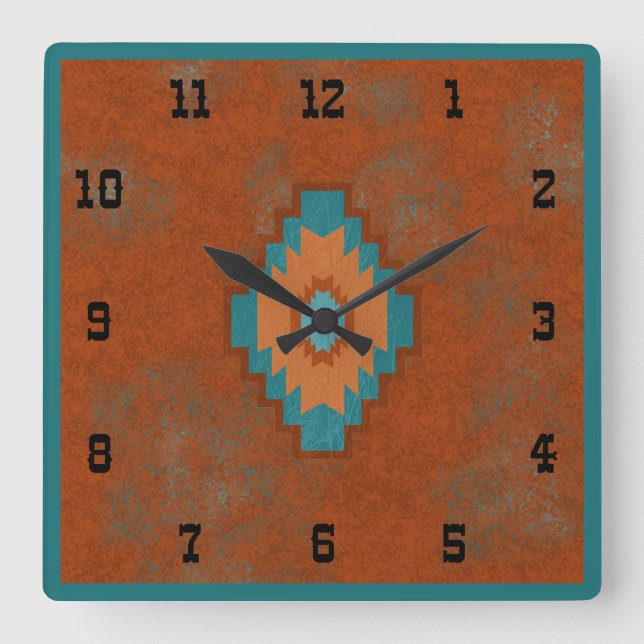 Southwest Canyons Geometric Western Style Square Wall Clock (Front)