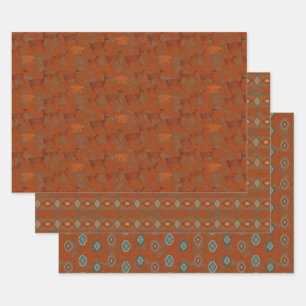 Southwest Canyons Petroglyph and Geometric Pattern Wrapping Paper Sheet