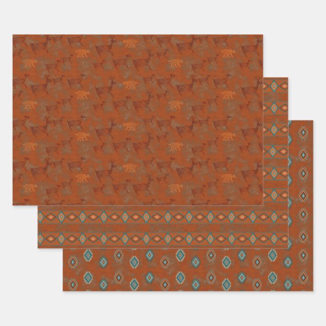 Southwest Canyons Petroglyph and Geometric Pattern Wrapping Paper Sheet (Set)
