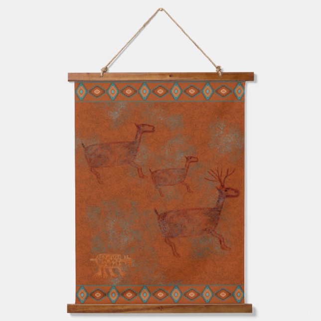Southwest Canyons Petroglyphs Deer and Bobcat Hanging Tapestry (Front)