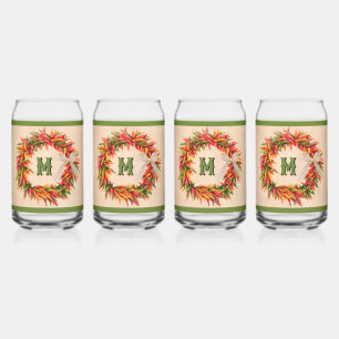 Southwest Chile Ristra Wreath Adobe Personalized Can Glass