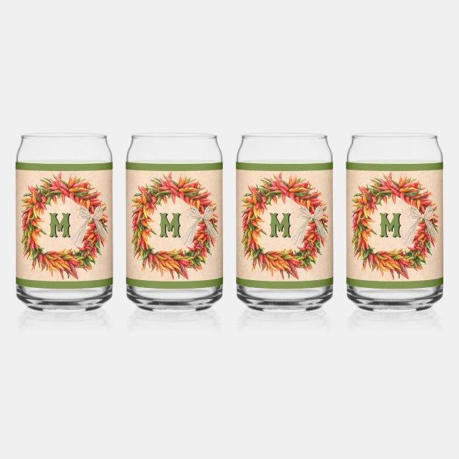 Southwest Chile Ristra Wreath Adobe Personalized  Can Glass (Front)