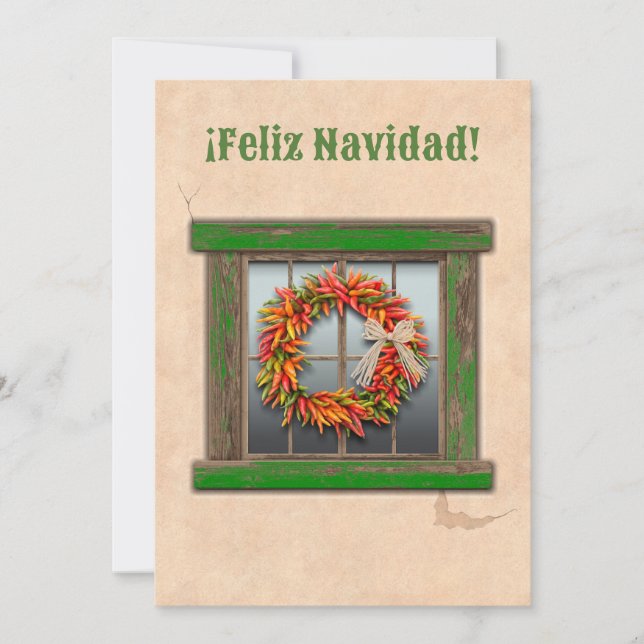 Southwest Chile Ristra Wreath Flat Holiday Card (Front)