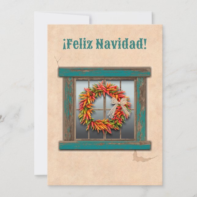 Southwest Chile Ristra Wreath Flat Holiday Card (Front)